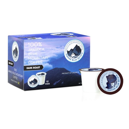 100% Jamaica Blue Mountain Coffee Pods — Dark Roast, 12 Count