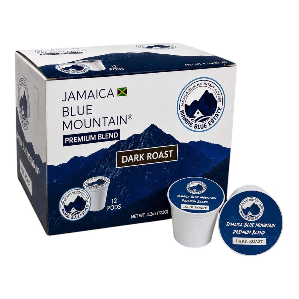 Jamaica Blue Mountain Premium Blend Coffee Pods — Dark Roast, 12 Count