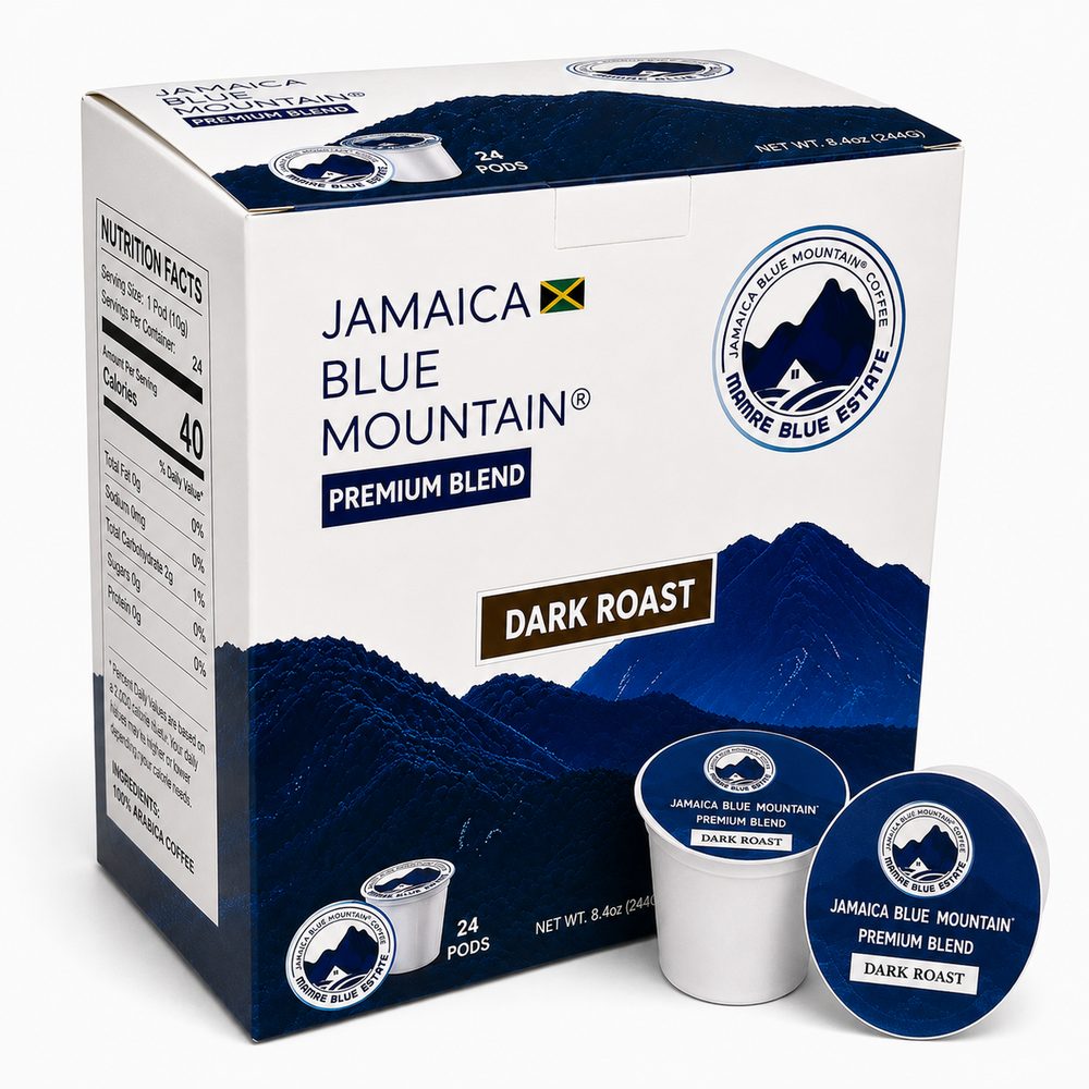 Jamaica Blue Mountain Premium Blend Coffee Pods — Dark Roast, 24 Count