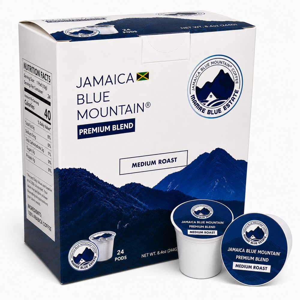 Jamaica Blue Mountain Premium Blend Coffee Pods — Medium Roast, 24 Count
